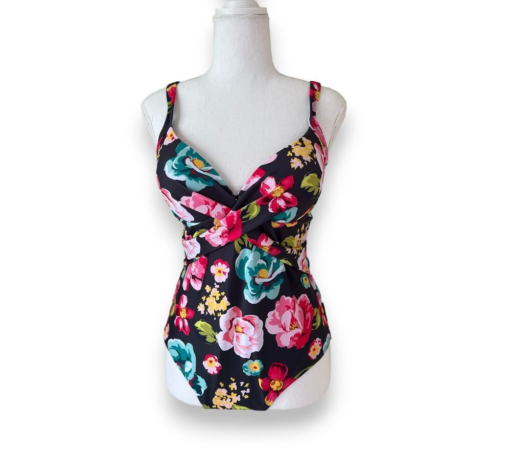 Beachsissi Floral Print Twist Front One Piece Swimsuit - Large